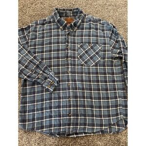 Ranch Tough Mens XL Blue Plaid Flannel Button Down Work Shirt Long Sleeve